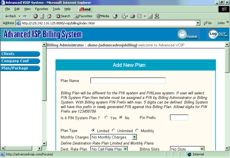 Advanced VoIP Billing Screenshot